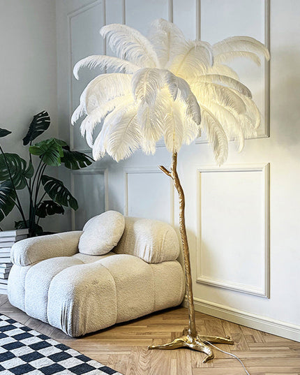 Lampa stojąca z piór | Styl nordycki glamour