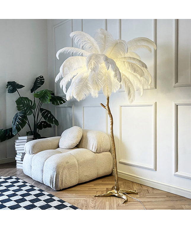Lampa stojąca z piór | Styl nordycki glamour