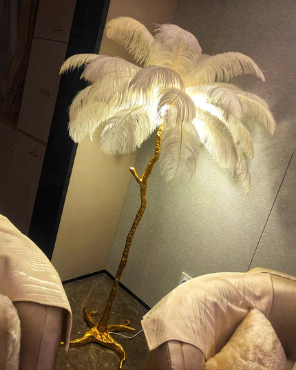 Lampa stojąca z piór | Styl nordycki glamour