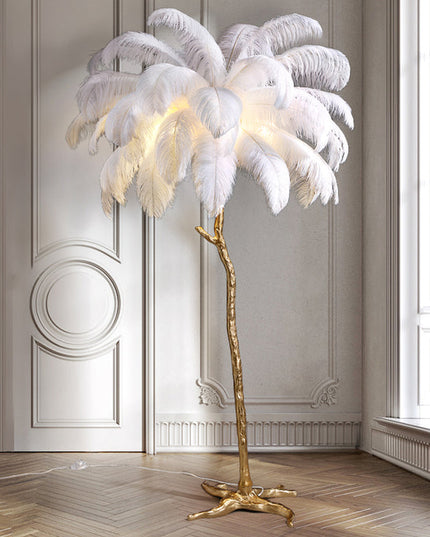 Lampa stojąca z piór | Styl nordycki glamour