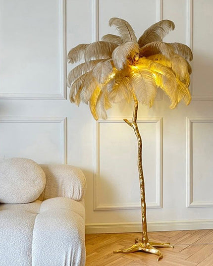 Lampa stojąca z piór | Styl nordycki glamour